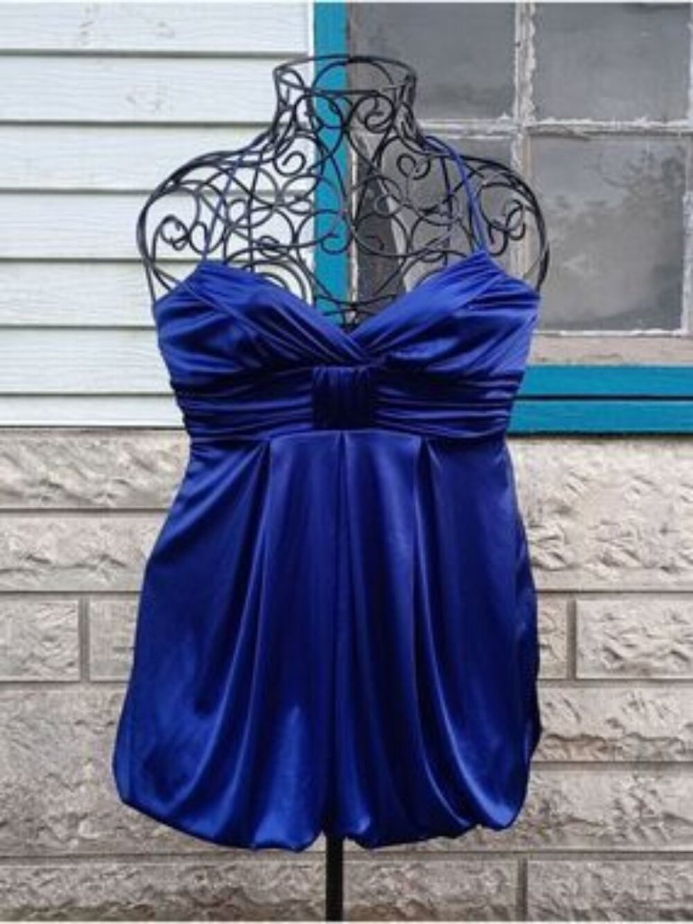 2/$10 City Triangles Royal Blue Satin Prom Y2k Dress Small